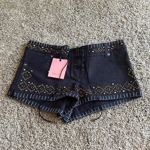 Top Shop X Kate Spade black embroidery lace up shorts